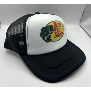Bass Pro Shops Black Trucker Mesh Hat New Snap Back White